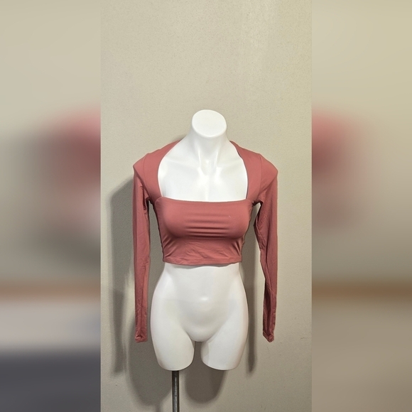 Tops - NWT QINSEN Sexy Square Neck Crop Top Long Sleeve Slim Fit Cropped Women's Size M